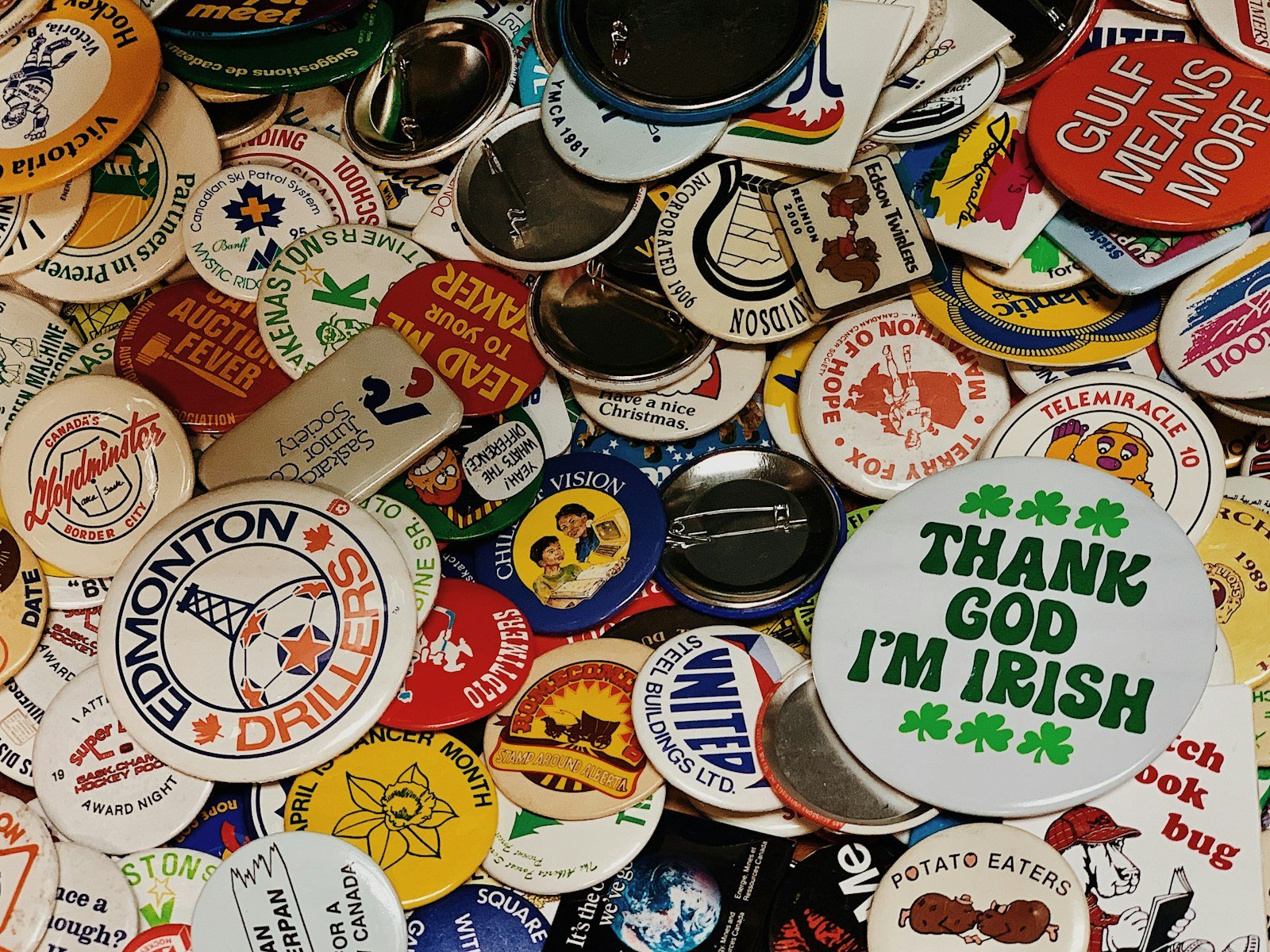 Retro Rainbow button pin pack laid out together