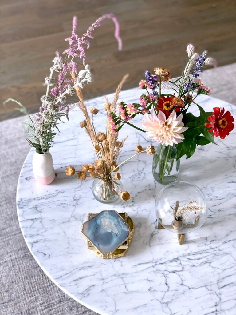 Pressed flowers used in Golden Botanical coasters